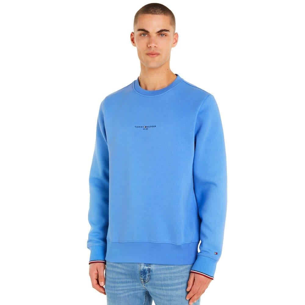 Tommy Hilfiger Tommy Hilfiger Erkek Marka Logolu Uzun Kollu Rahat Mavi Sweatshirt MW0MW33639-C30
