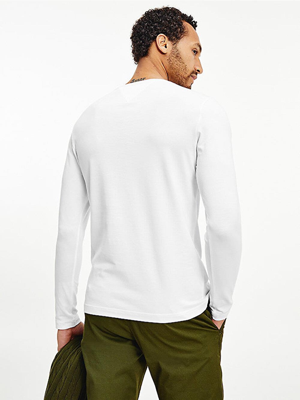 Tommy Hilfiger Tommy Hilfiger Erkek Marka Logo Detaylı Kısa Kollu Yuvarlak Yakalı Beyaz T-Shirt MW0MW10804-YBR