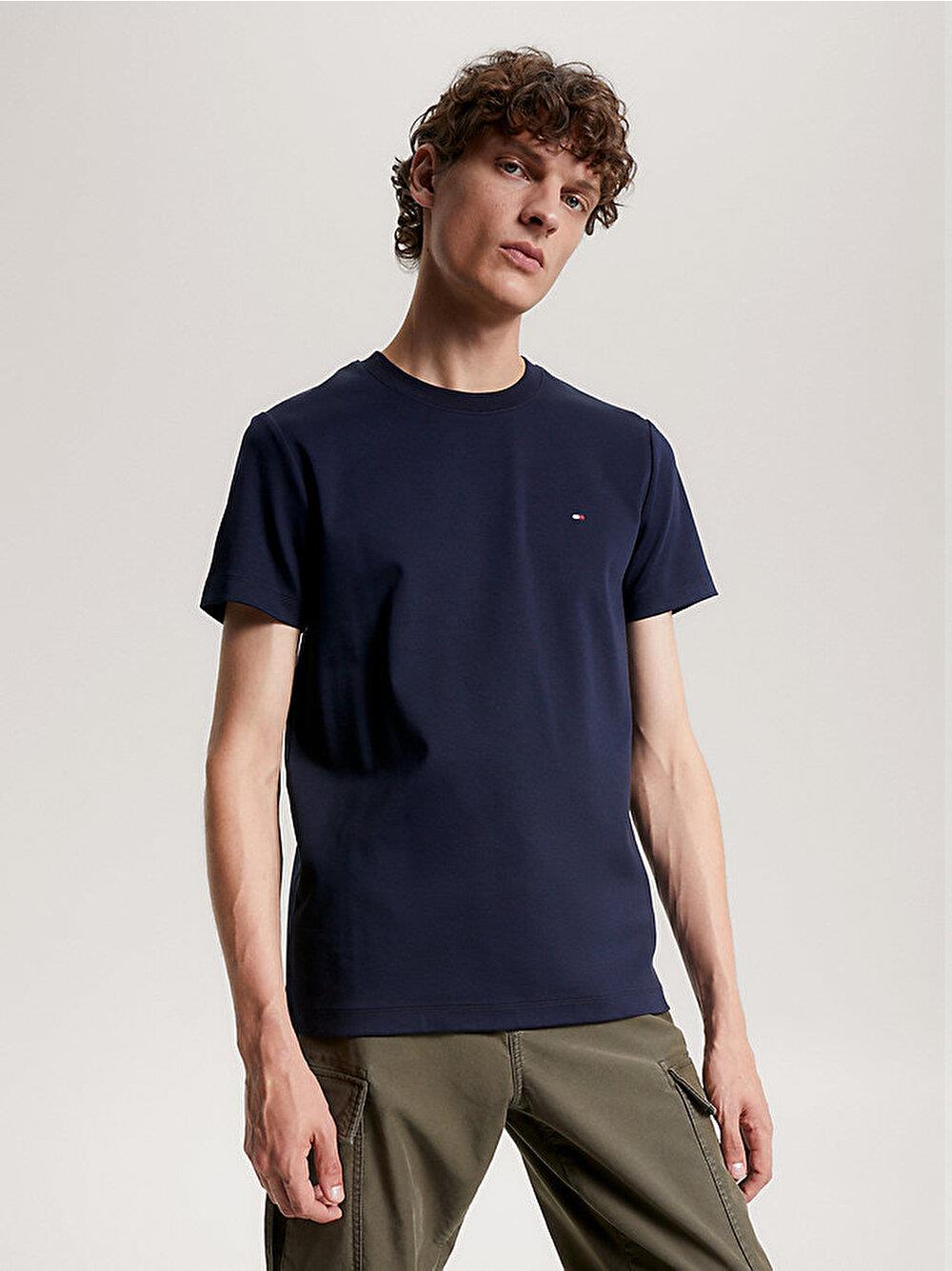 Tommy Hilfiger Tommy Hilfiger Erkek Marka Logolu Pamuklu Günlük Kullanım Mavi T-Shirt MW0MW33202-DW5