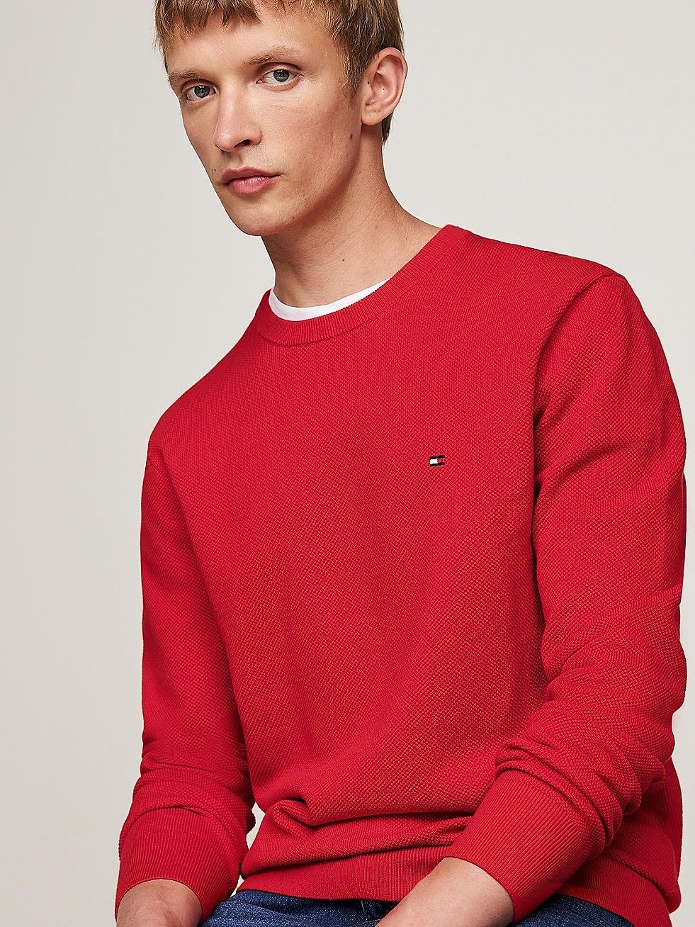 Tommy Hilfiger Tommy Hilfiger Erkek Marka Logolu Uzun Kollu Rahat Kırmızı Kazak MW0MW36347-XLG