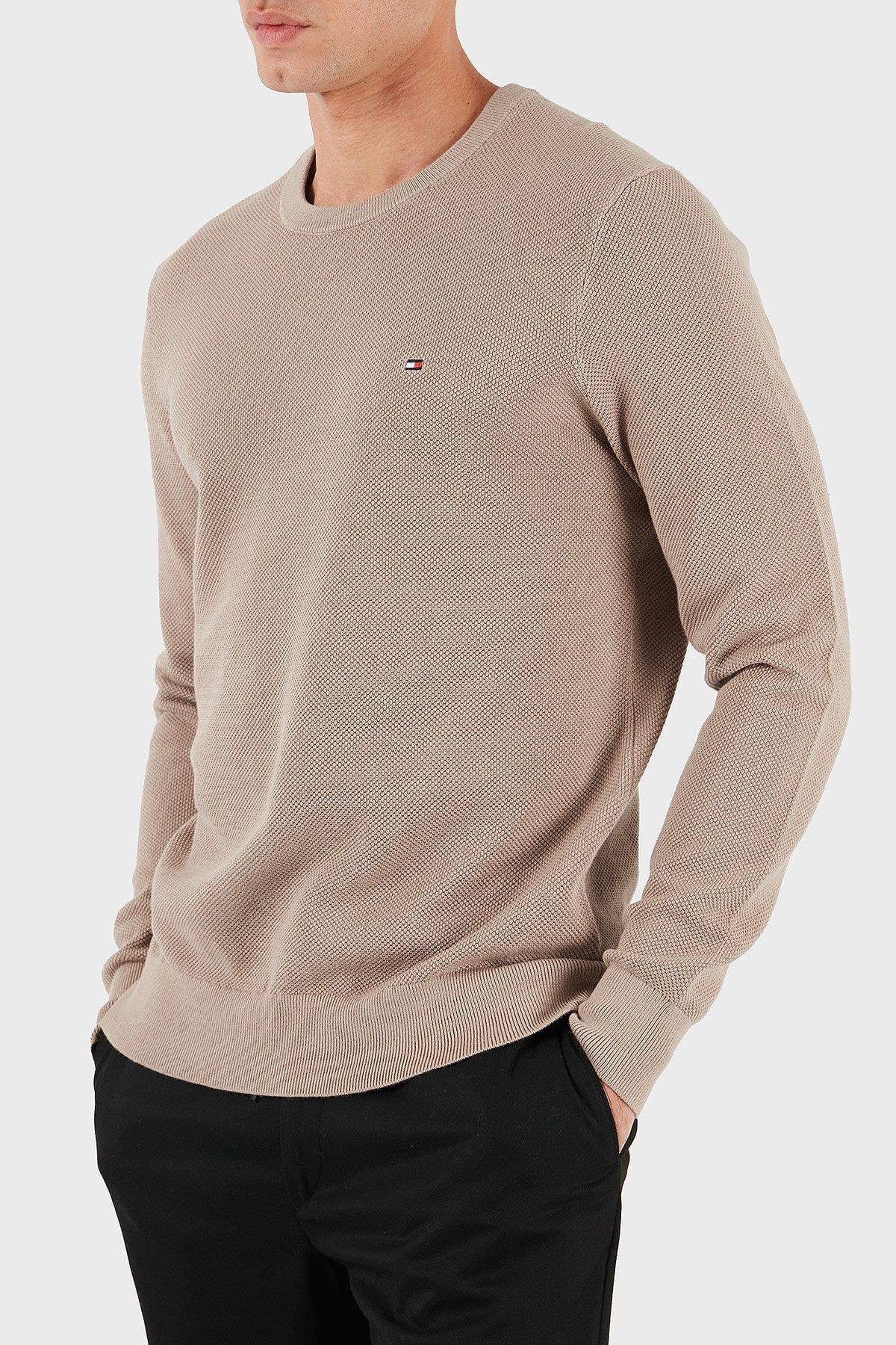 Tommy Hilfiger Tommy Hilfiger Erkek Marka Logolu Uzun Kollu Rahat Bej Kazak MW0MW36347-AFE