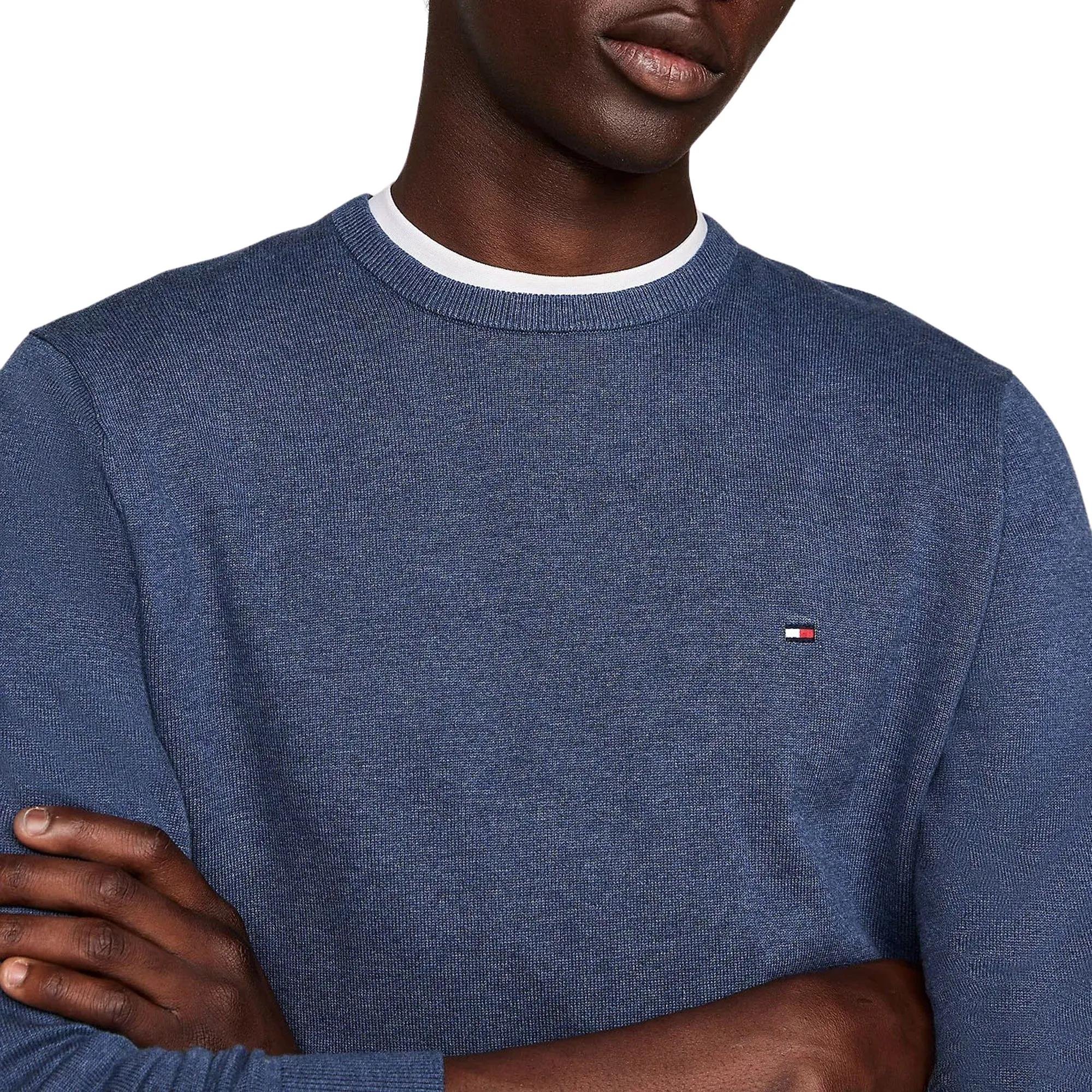 Tommy Hilfiger Tommy Hilfiger Erkek Marka Logolu Uzun Kollu Rahat Mavi Kazak MW0MW14748-DBZ