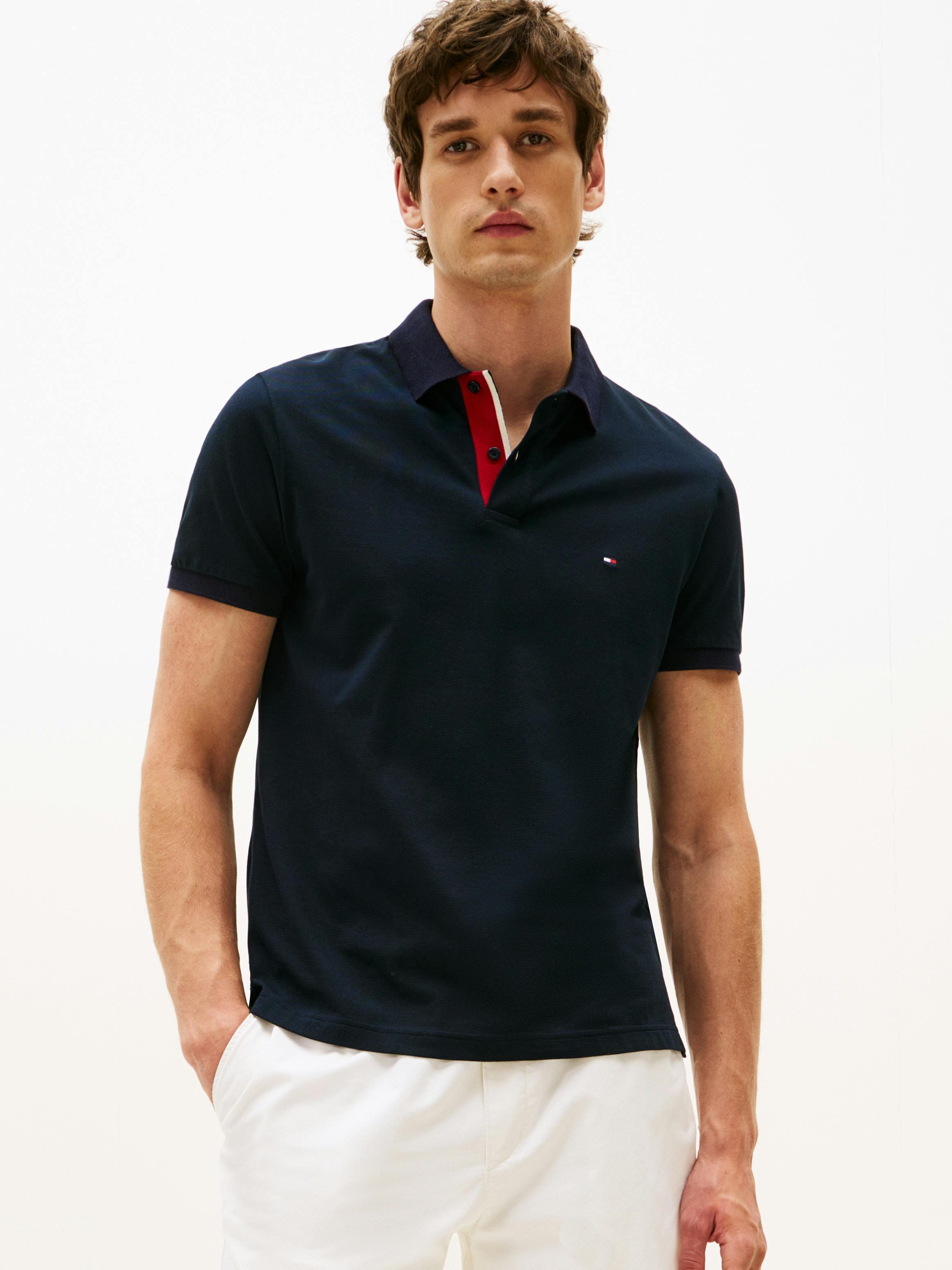 TOMMY HILFIGER Tommy Hilfiger Erkek Polo Yaka Düğme Kapama Kısa Kol Mavi Polo Yaka T-Shirt MW0MW39563-DW5