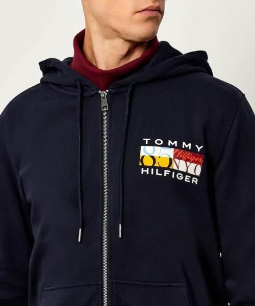 Tommy Hilfiger Tommy Hilfiger Erkek Regular Fit Kapüşonlu Bayrak Logolu %100 Pamuklu Uzun Kollu Lacivert Ceket MW0MW40043-DW5