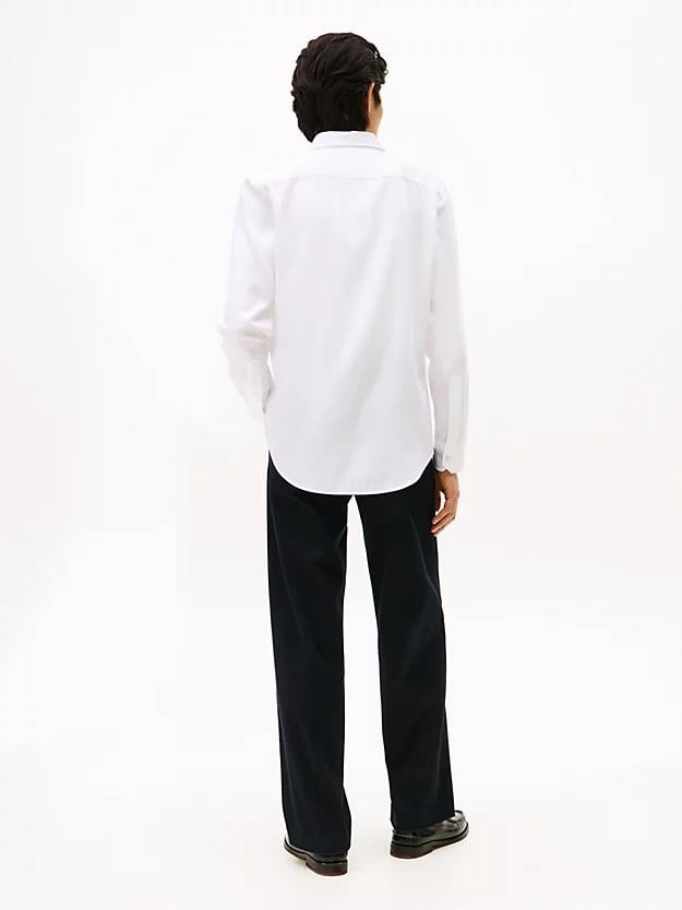 Tommy Hilfiger Tommy Hilfiger Erkek Slim Fit Nem Kontrol Özellikli Oxford Pike Dokuma Kumaş Uzun Kollu Beyaz Gömlek MW0MW40516-YBR