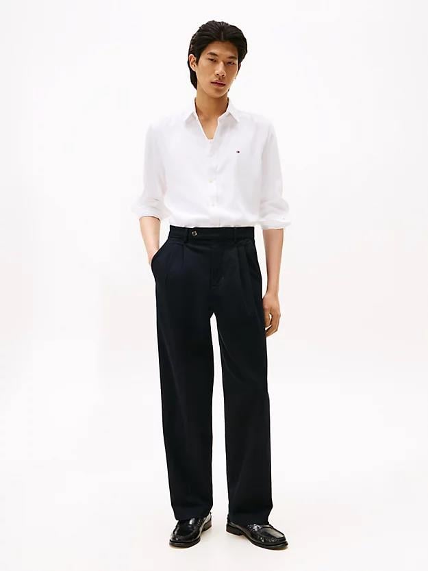 Tommy Hilfiger Tommy Hilfiger Erkek Slim Fit Nem Kontrol Özellikli Oxford Pike Dokuma Kumaş Uzun Kollu Beyaz Gömlek MW0MW40516-YBR