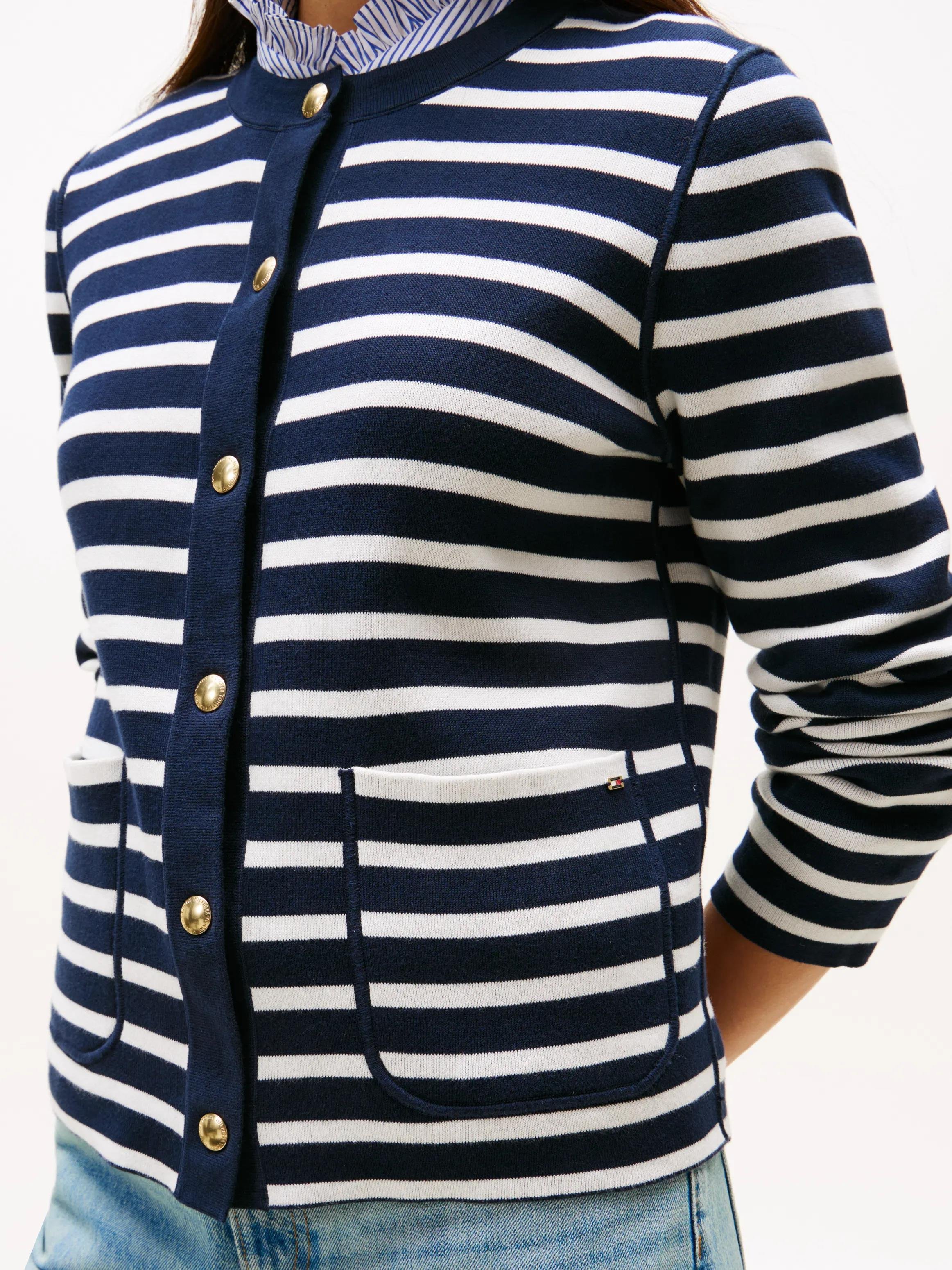 Tommy Hilfiger Tommy Hilfiger Kadın Çift Taraflı Organik Pamuklu Cep Detaylı Gold Düğmeli Uzun Kollu Mavi Kazak WW0WW40846-0X4