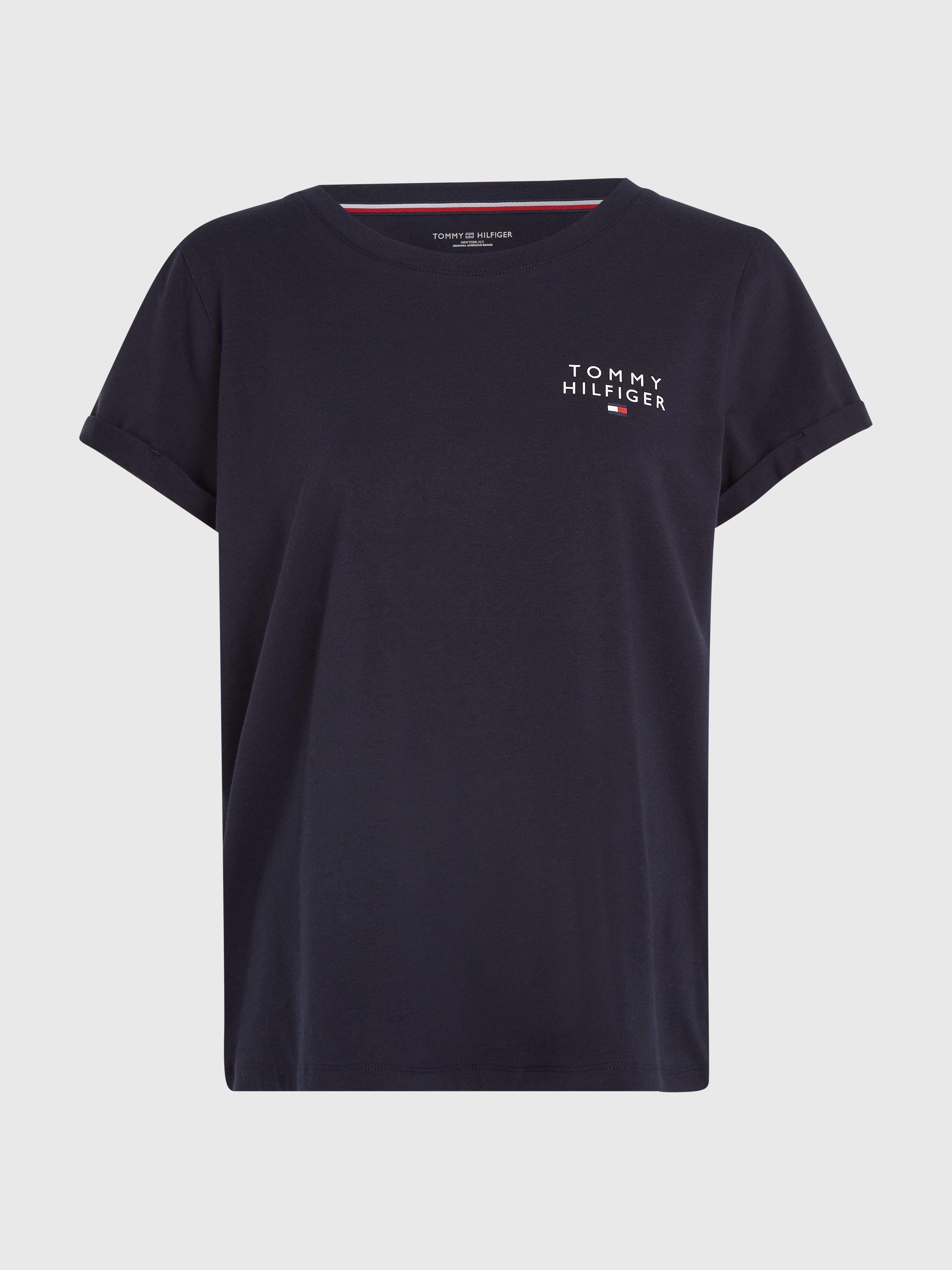 Tommy Hilfiger Tommy Hilfiger Kadın Dokuma Kumaş Kısa Kol Düz Model Mavi T-Shirt UW0UW04525-DW5