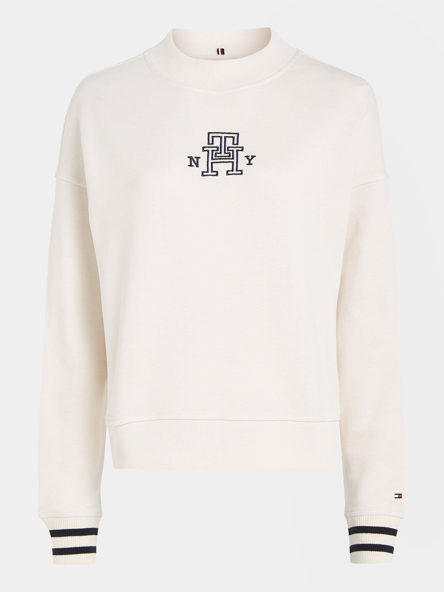 Tommy Hilfiger Tommy Hilfiger Kadın Logolu Desenli Uzun Kollu Günlük Kullanım Ekru Sweatshirt WW0WW39369-AC0