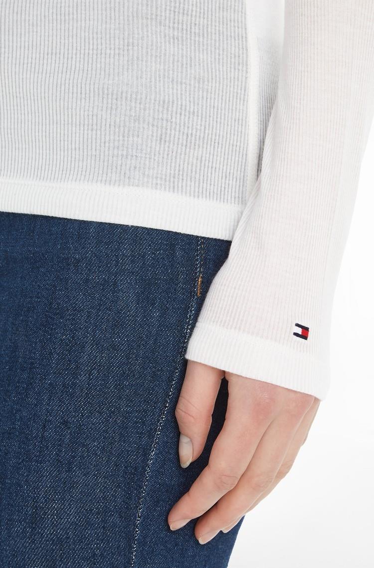 Tommy Hilfiger Tommy Hilfiger Kadın Marka Logolu Uzun Kollu Slim Fit Beyaz T-Shirt WW0WW39788-YBL