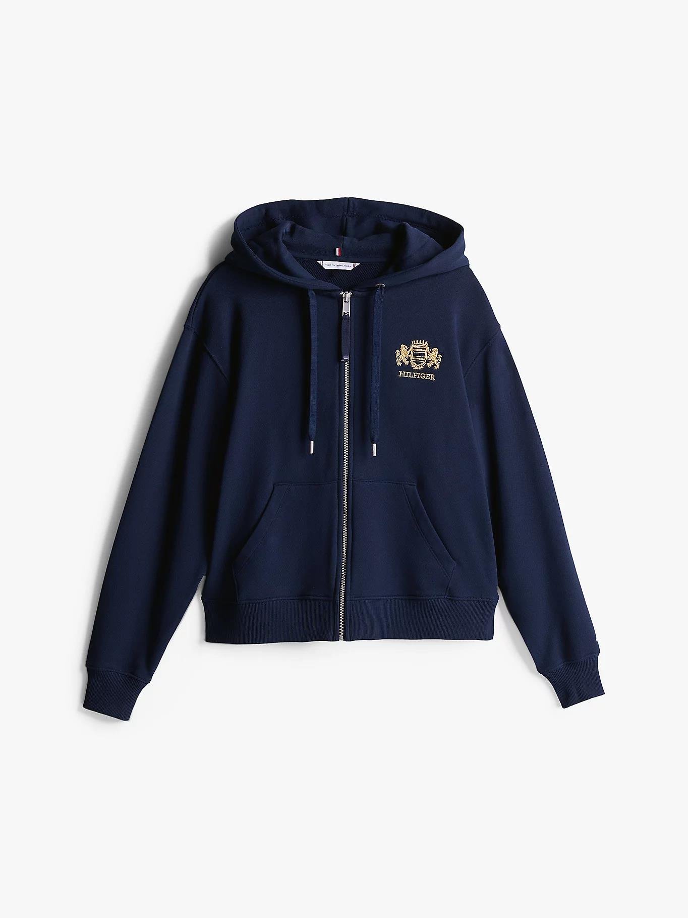 Tommy Hilfiger Tommy Hilfiger Kadın Pamuklu Logo Nakışlı Fermuarlı Kapüşonlu Lacivert Sweatshirt WW0WW43850-C1G