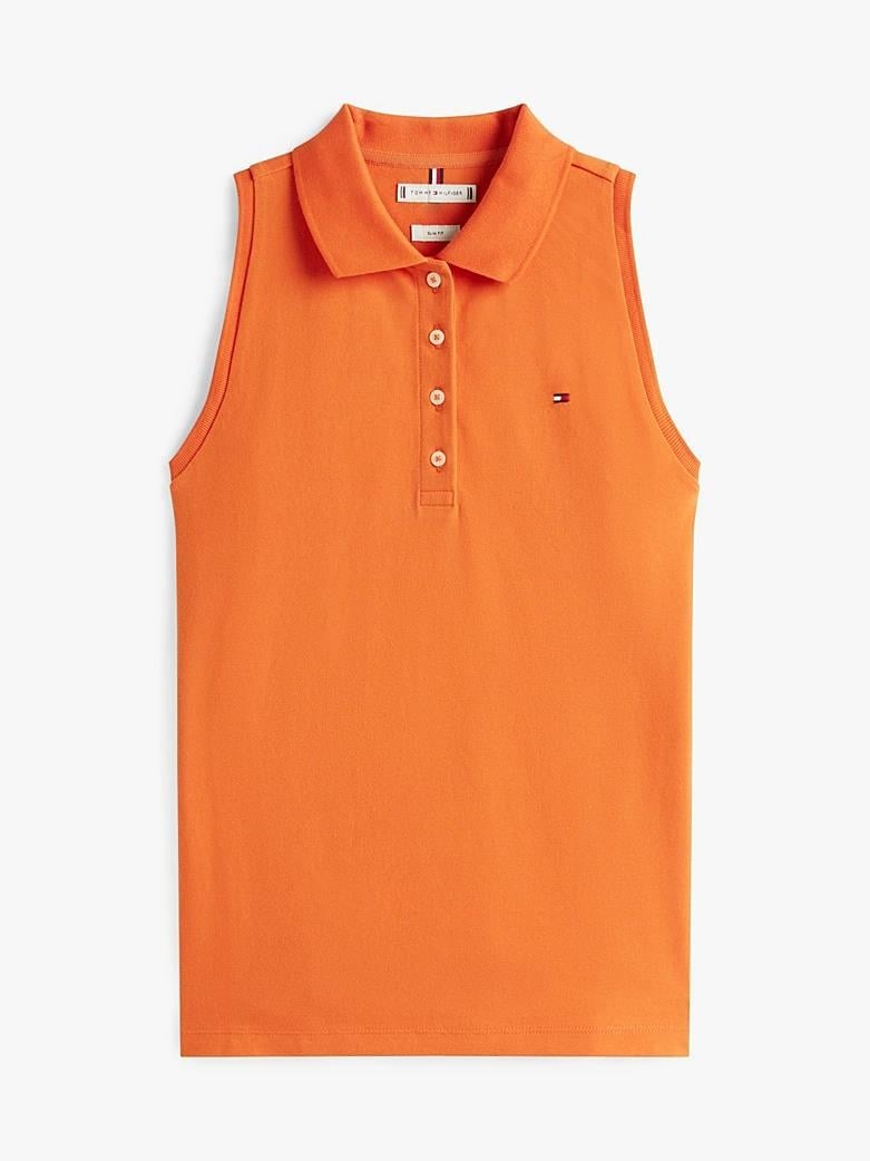 TOMMY HILFIGER Tommy Hilfiger Kadın Polo Yaka Düğme Kapama Sıfır Kol Turuncu Polo Yaka T-Shirt WW0WW46790-SCX