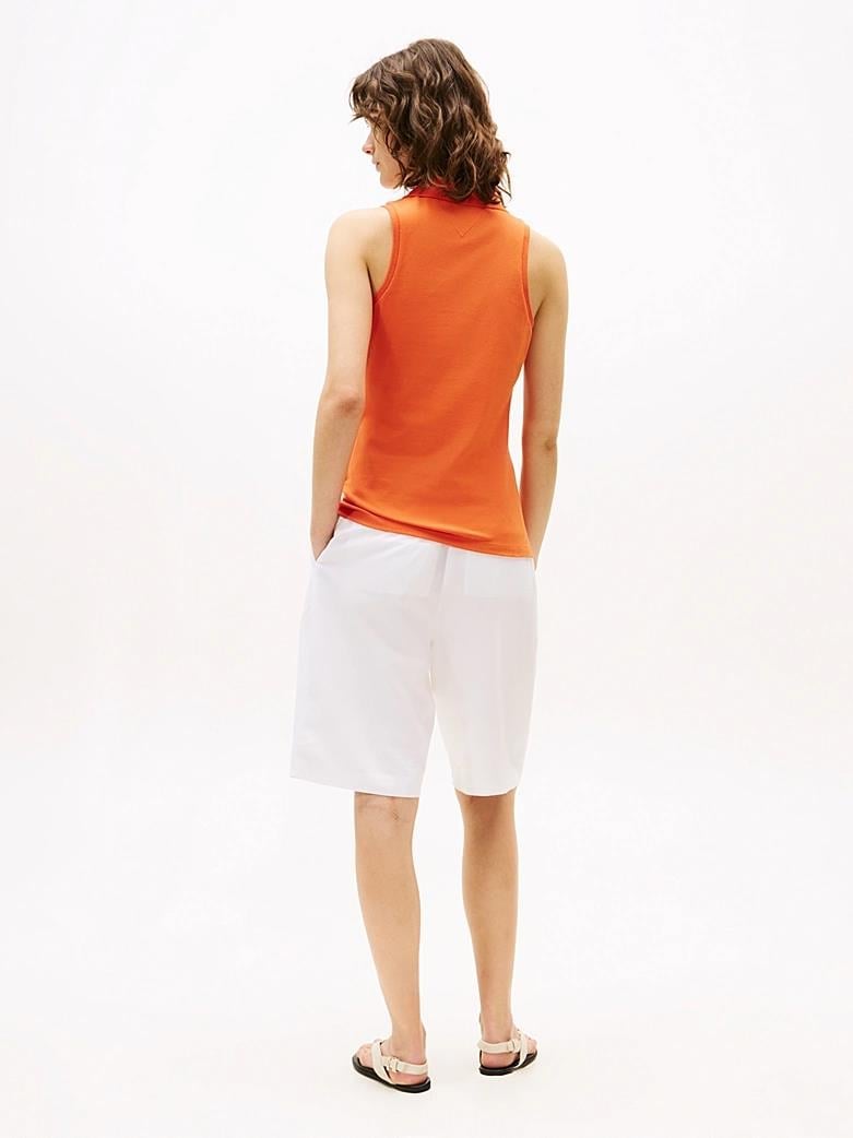 TOMMY HILFIGER Tommy Hilfiger Kadın Polo Yaka Düğme Kapama Sıfır Kol Turuncu Polo Yaka T-Shirt WW0WW46790-SCX