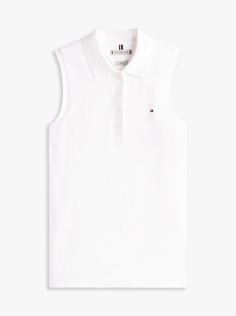 TOMMY HILFIGER Tommy Hilfiger Kadın Polo Yaka Düğme Kapama Sıfır Kol Beyaz Polo Yaka T-Shirt WW0WW46790-YBL