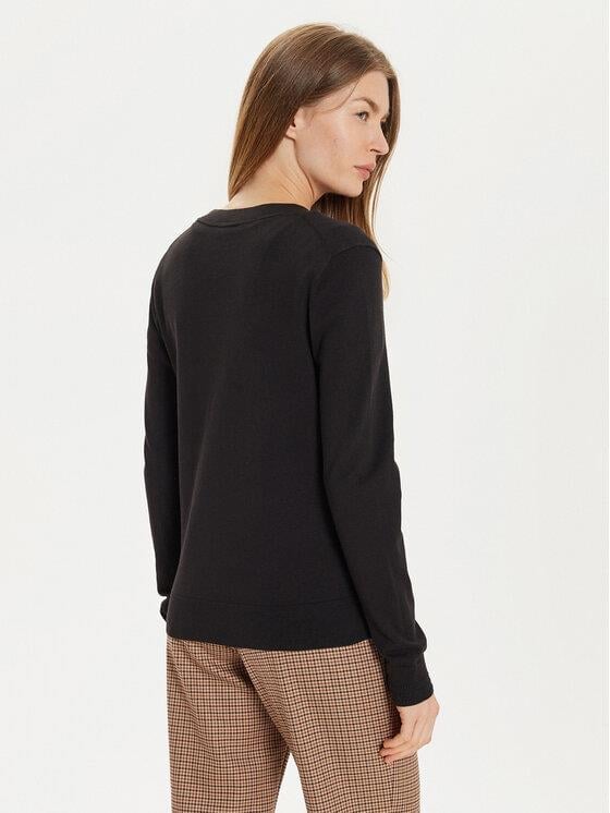 Tommy Hilfiger Tommy Hilfiger Kadın Regular Fit Ribanalı Yuvarlak Yaka Uzun Kollu Esnek Örme Siyah Kazak WW0WW44984-BDS