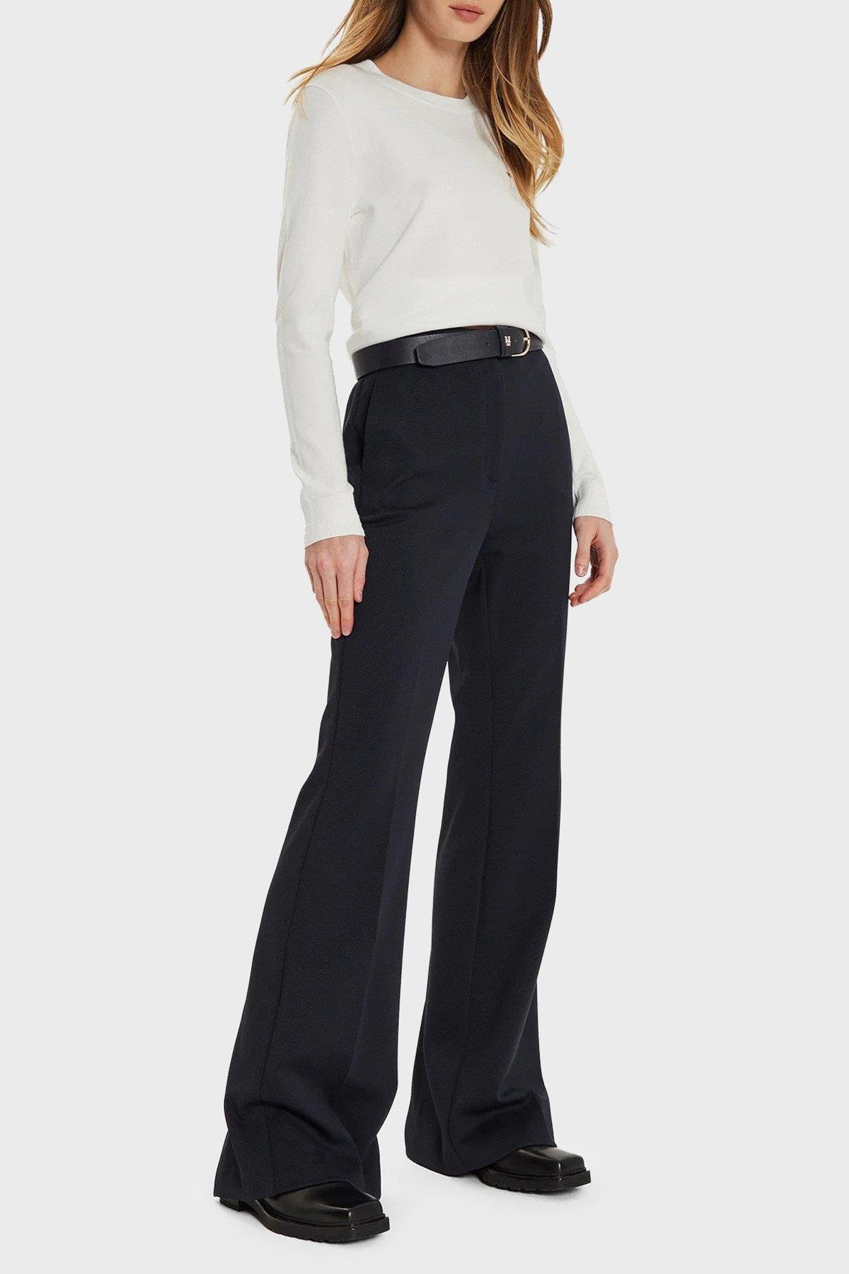 Tommy Hilfiger Tommy Hilfiger Kadın Regular Fit Ribanalı Yuvarlak Yaka Uzun Kollu Esnek Örme Ekru Kazak WW0WW44984-Z00