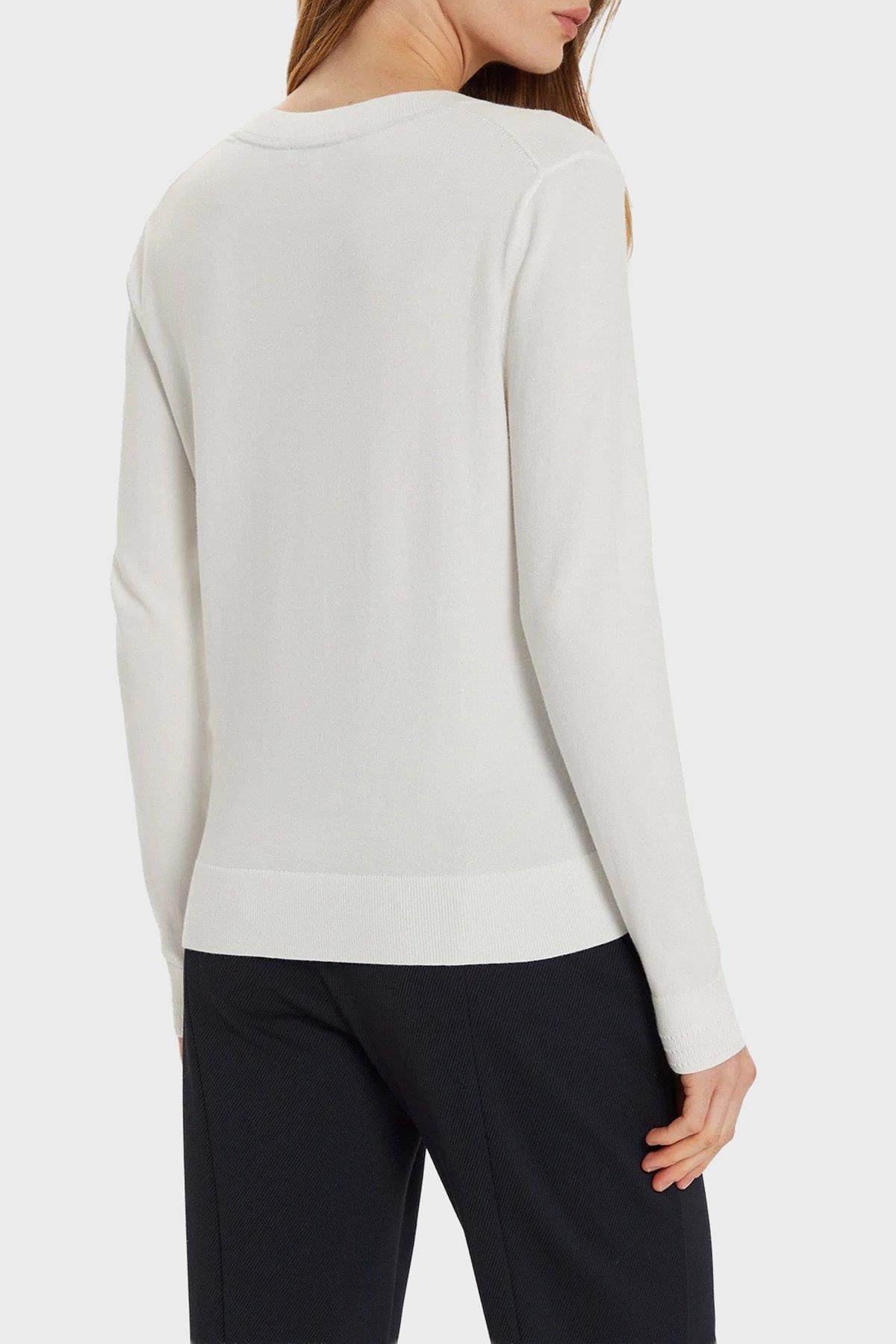 Tommy Hilfiger Tommy Hilfiger Kadın Regular Fit Ribanalı Yuvarlak Yaka Uzun Kollu Esnek Örme Ekru Kazak WW0WW44984-Z00