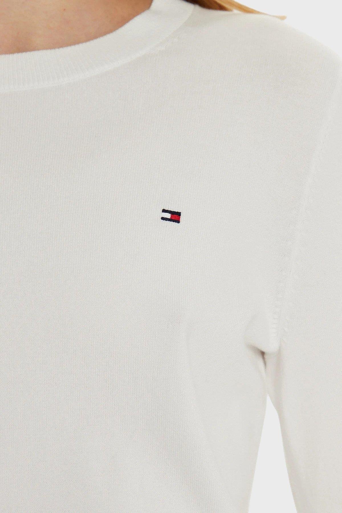 Tommy Hilfiger Tommy Hilfiger Kadın Regular Fit Ribanalı Yuvarlak Yaka Uzun Kollu Esnek Örme Ekru Kazak WW0WW44984-Z00