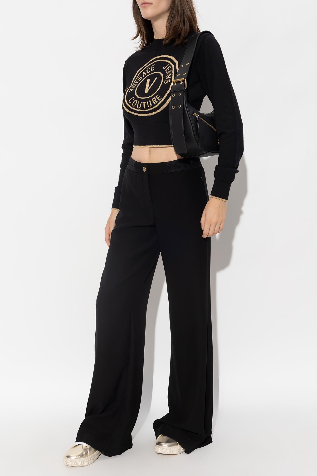 Versace Versace Kadın Logolu Günlük Kullanım Uzun Kollu Siyah Kazak 75HAFM21 CM01A-K42