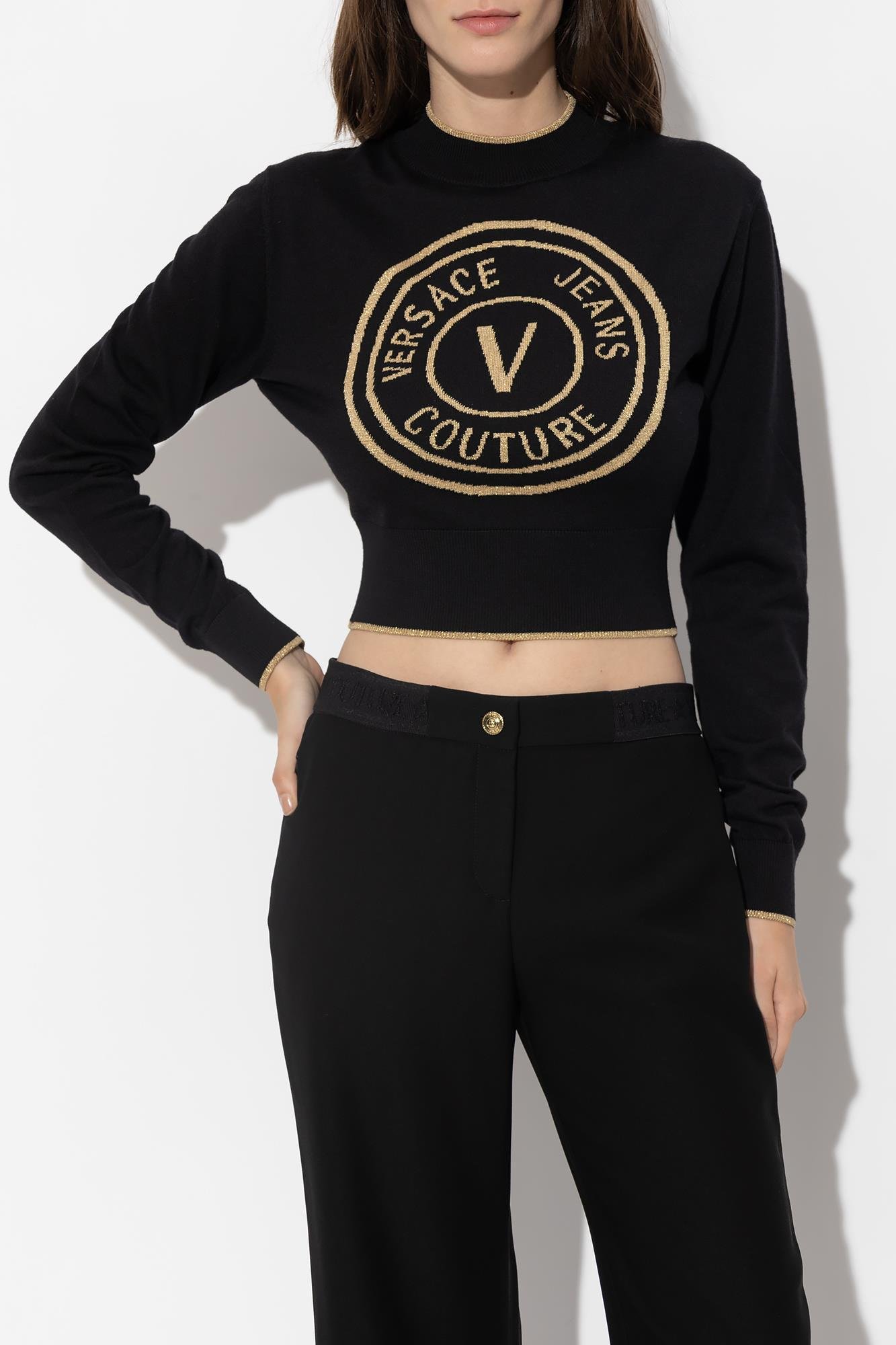 Versace Versace Kadın Logolu Günlük Kullanım Uzun Kollu Siyah Kazak 75HAFM21 CM01A-K42
