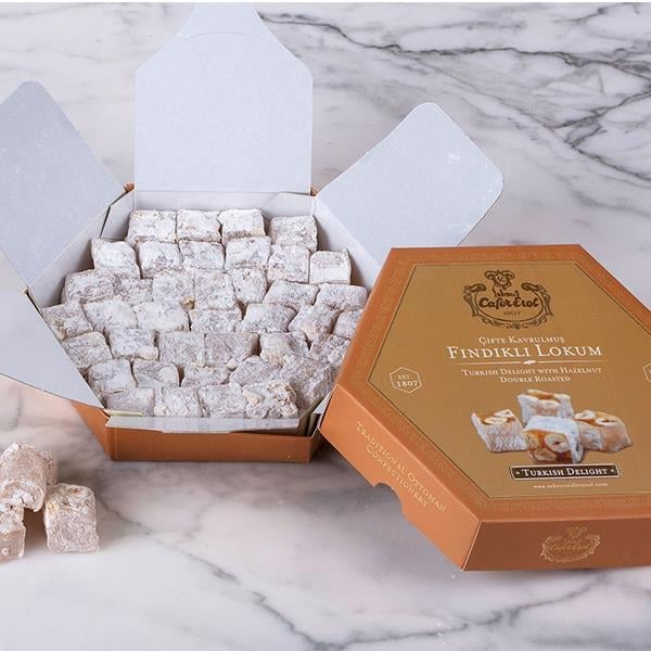 Şekerci Cafer ErolDouble Roasted Hazelnut Turkish Delight - Hexagonal Box