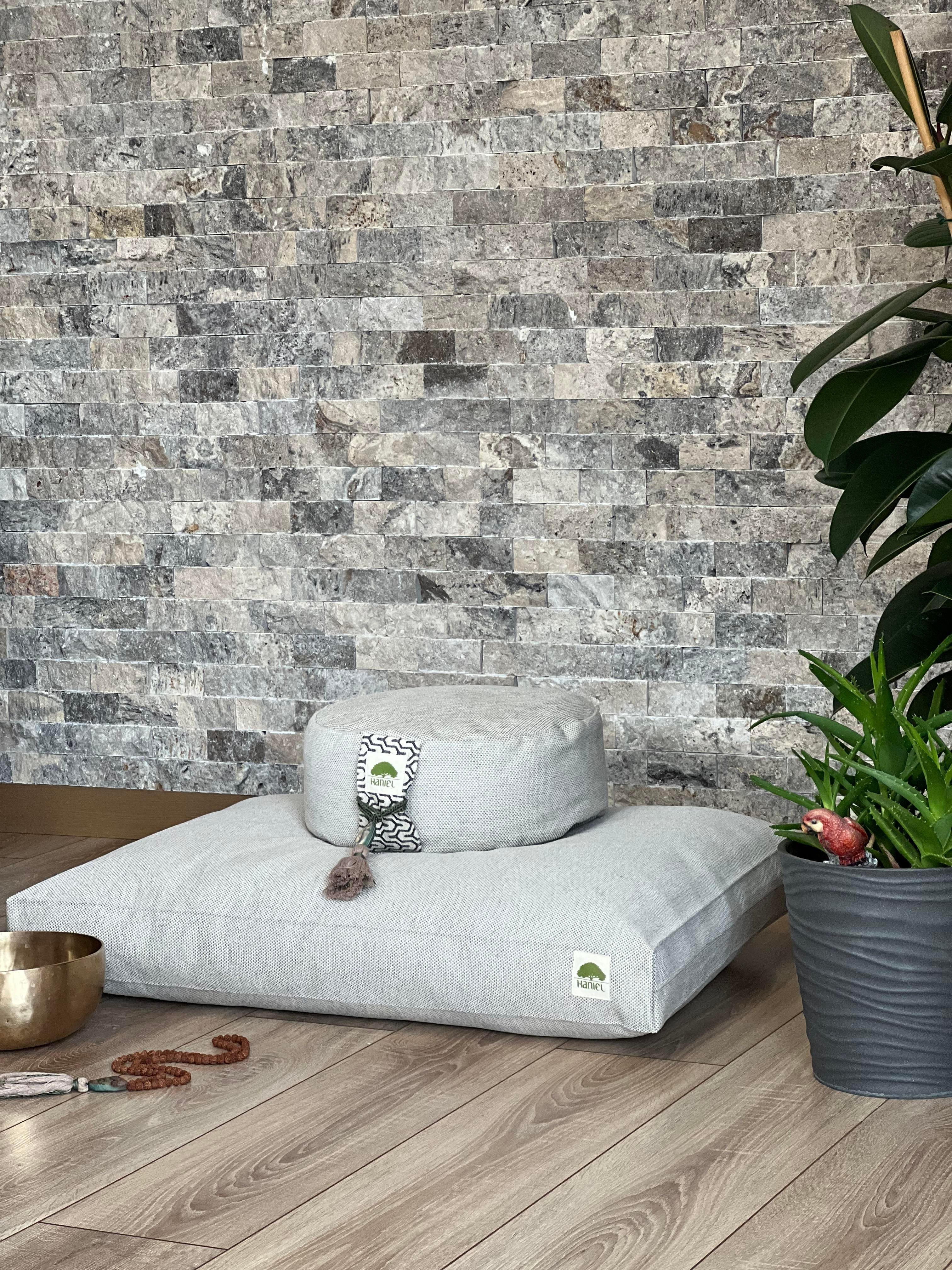 Yoga Meditasyon set, Beyaz Düz Renk, Lüks kaliteli Yer Minderi  Zafu , Zabuton