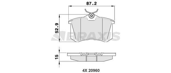 ARKA FREN BALATASI MGN II LGN GOLF III IV PASSAT III POLO C3 C4 P307 AUDI A3 A4 (87x52.9x15mm)