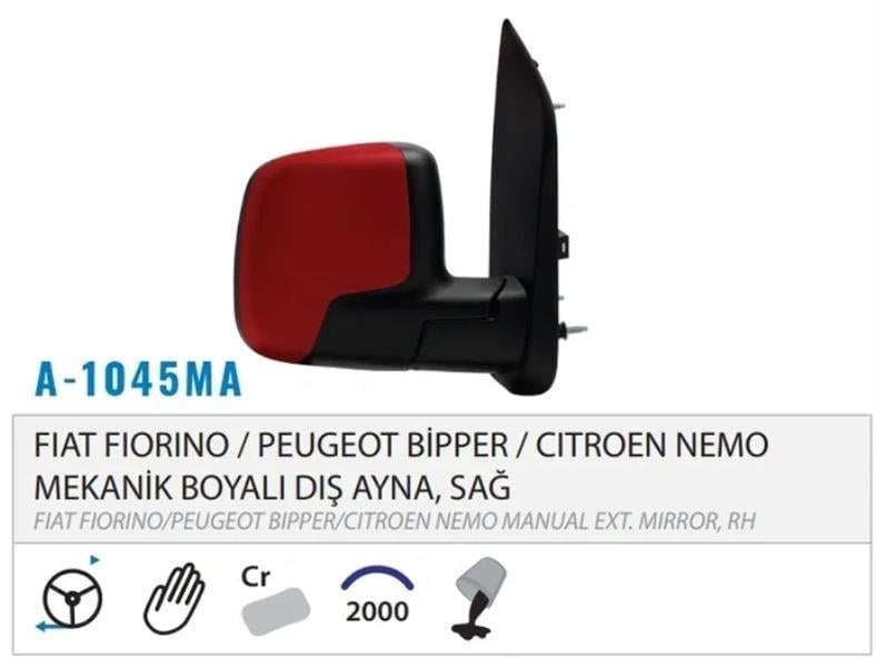 DIŞ DİKİZ AYNASI MEKANİK SENSÖRLÜ ASTARLI SAĞ FIORINO NEMO BIPPER 07> M001.1392
