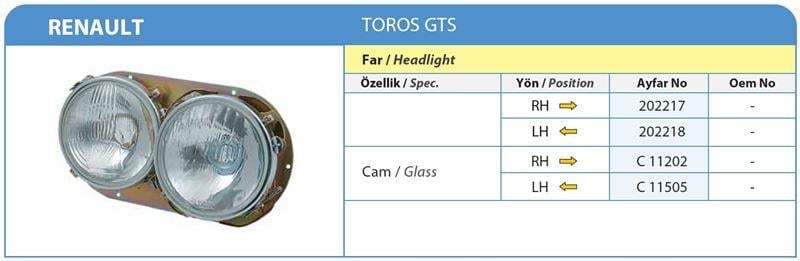 FAR KOMPLE SAĞ RENAULT TOROS GTS