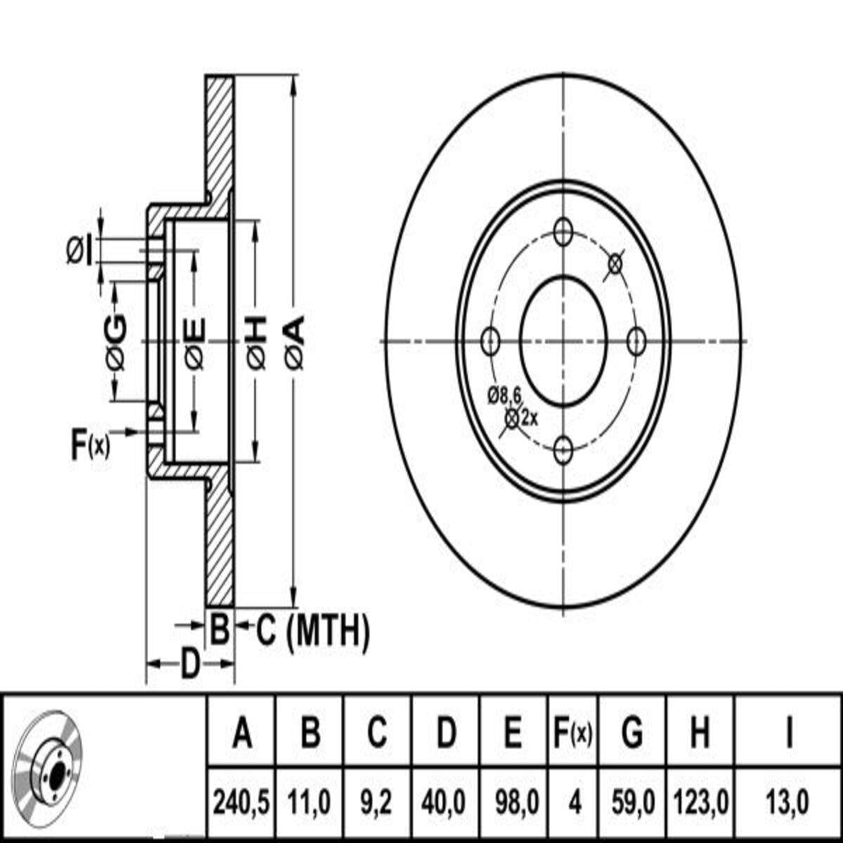FREN DISK ON DUZ 240-4 ( FIAT: TEMPRA TIPO PUNTO BRAVO 90 - 99 / FORD: KA 08 - ) 