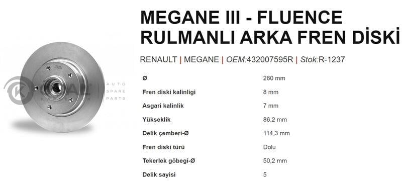 FREN DİSKİ ARKA RULMANLI MEGANE III FLUENCE
