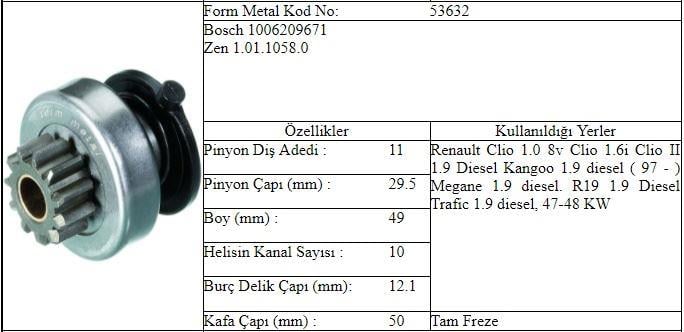 KANGOO MARŞ DİŞLİSİ 11 DIŞ KANGOO 1.9 BOSCH TIPI