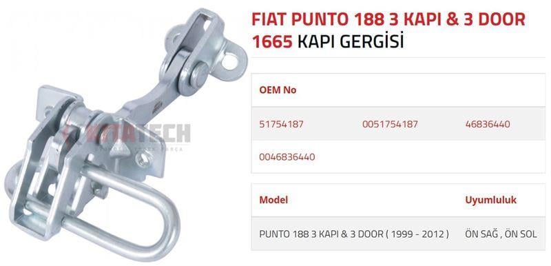 KAPI GERGİSİ PUNTO 188 3 KAPI 3 ÖN 1999-2012