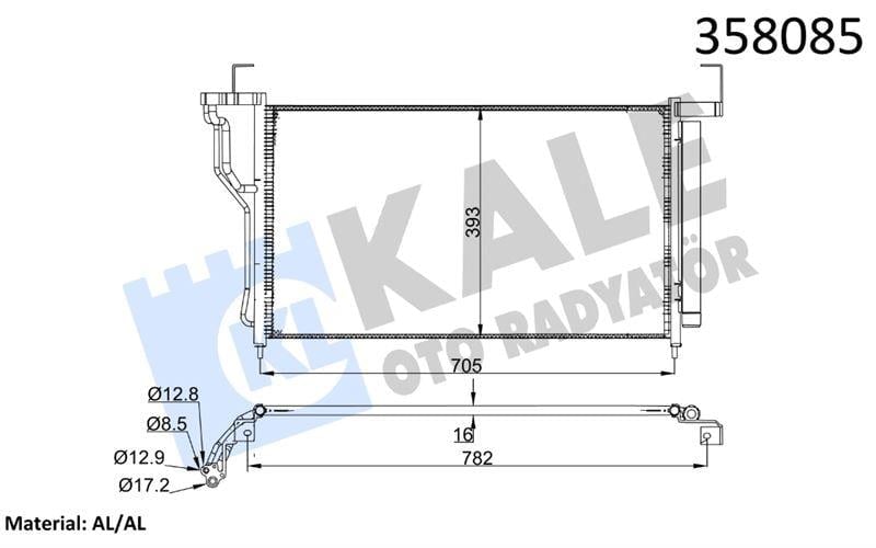 KLİMA RADYATÖRÜ HYUNDAI H1 CARGO / TRAVEL 2.5CRDI 08=> KURUTUCU İLE BRAZING AL/AL 685×393×16 AL/AL