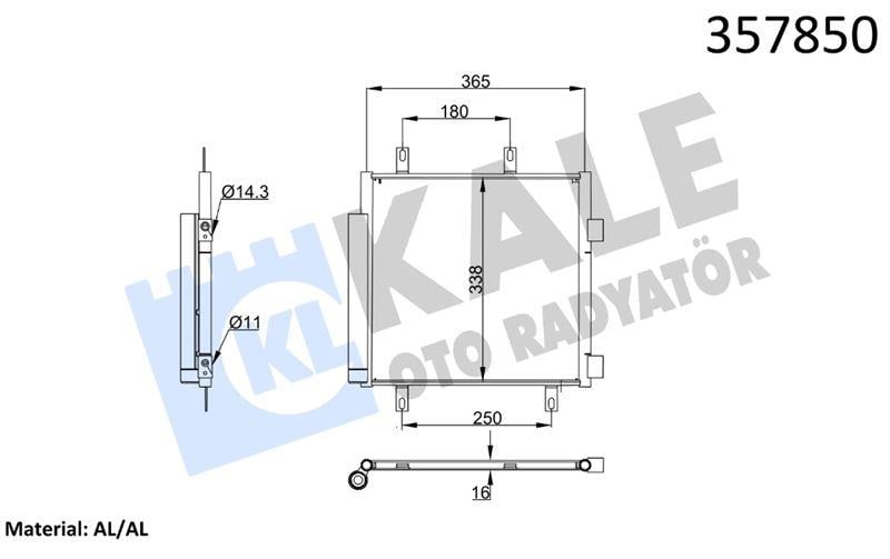 KLİMA RADYATÖRÜ PEUGEOT 107 - CITROEN C1 - TOYOTA AYGO 1.0 1.4HDI 05<14 KURUTUCU İLE BRAZING AL/AL 345×338×16 AL/AL