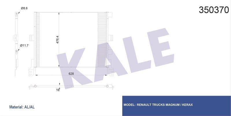 KLİMA RADYATÖRÜ RENAULT TRUCKS RENAULT TRUCKS PREM IUM 2 240-460 KERAX 370,410,450,460 MAGNUM (DXI 12) 440,480 (DXI 13) 460,480,500,520 05=> KURUTUCUSUZ AL/BRZ 618×476,4×16
