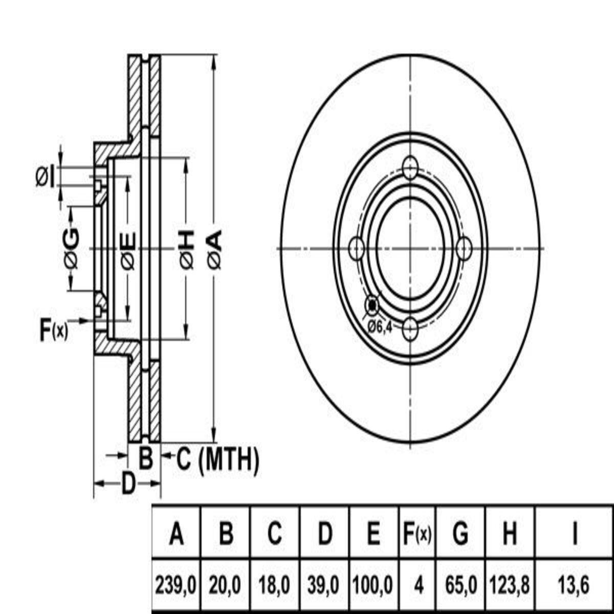 ON FREN DISKI-239X204×100 (VW GOLF 75-98  PASSAT 81-88  POLO 82-94  POLO CLS 97-02)