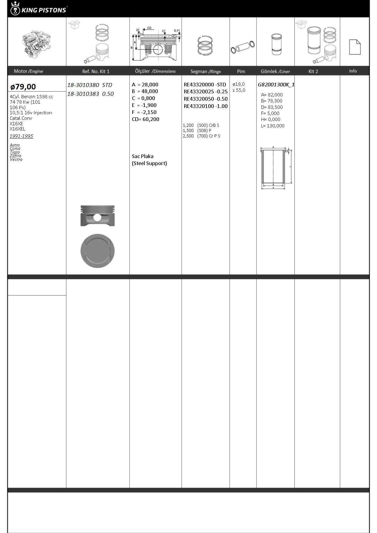 PİSTON SEGMAN 050 79mm (OPEL: ASTRA-CORSA-TİGRA-ZAFİRA-VECTRA) (X16XE-X16XEL)