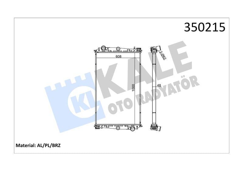 RADYATOR DAF DAF 85CF FA/FAC/FAD/FAG/FAR/FAS/FAT/F T/FTG/FTT 98=> (MT) (ÇERÇEVESİZ) AL/BRZ 1000×608×48