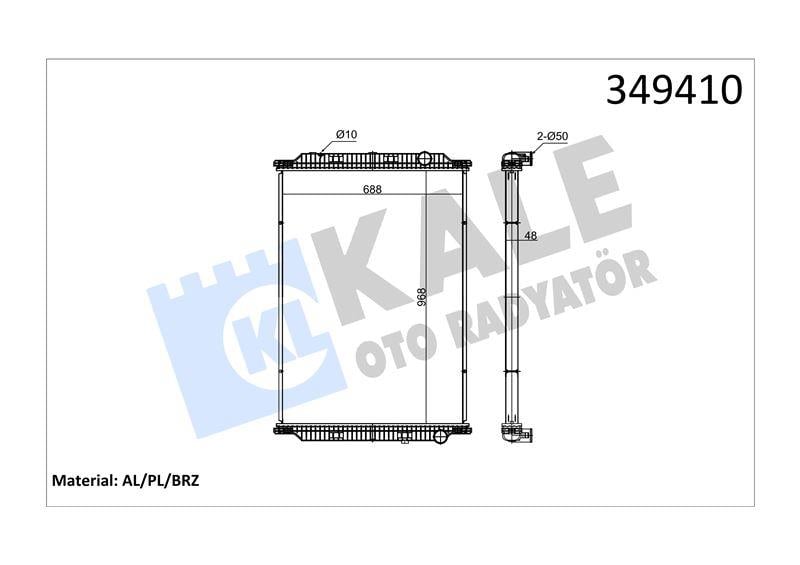 RADYATOR RENAULT TRUCKS RENAULT TRUCKS KERAX 370,4 10,450,460,500,520 05=> (MT) (ÇERÇEVESİZ) AL/BRZ 968×688×48