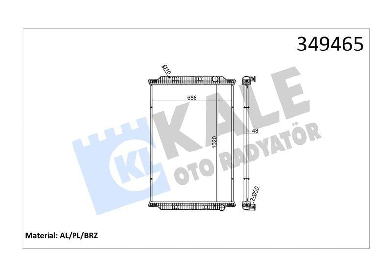 RADYATOR RENAULT TRUCKS RENAULT TRUCKS MAGNUM (DXI 12) 440,480 04<06 (DXI 13) 440,460,480,500,520 06=> (MT) (ÇERÇEVESİZ) AL/BRZ 1020×688×48