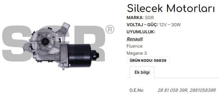 SİLECEK MOTORU FLUENCE - MEGANE 3 288105839R