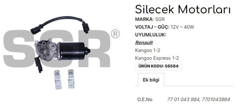 SİLECEK MOTORU KANGOO 1-2 - KANGOO EXPRESS 1-2 7701043984