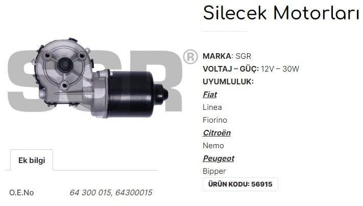 SİLECEK MOTORU LINEA - FIORINO - CITROEN NEMO - PEUGEOT BIPPER 64300015