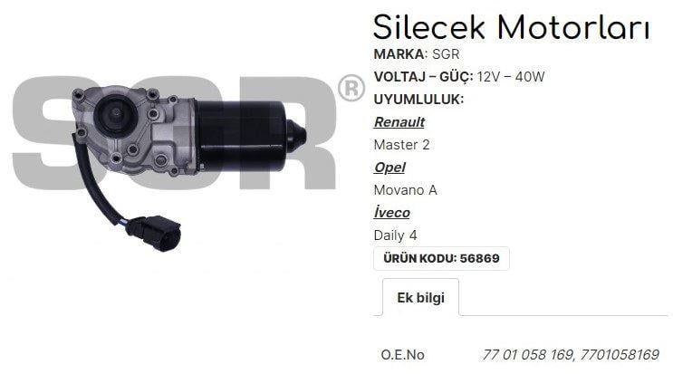 SİLECEK MOTORU MASTER 2 - OPEL MOVANO A - IVECO DAILY 4 7701058169