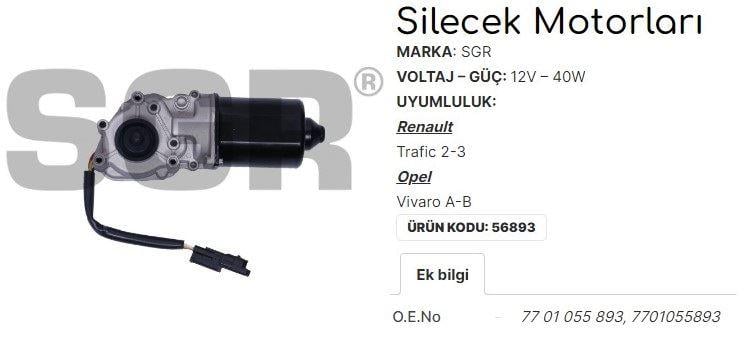 SİLECEK MOTORU TRAFIC 2-3 - OPEL VIVARO A-B 7701055893