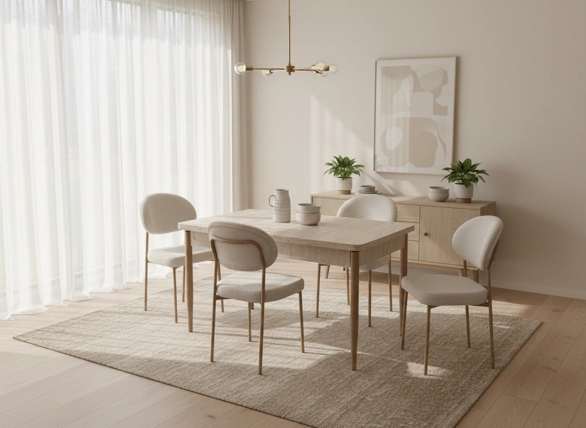 Levent MTK.0269-709 Damla Masa Traverten Capuccino + 4 Adet Damla Sandalye Capuccino Puffy 01