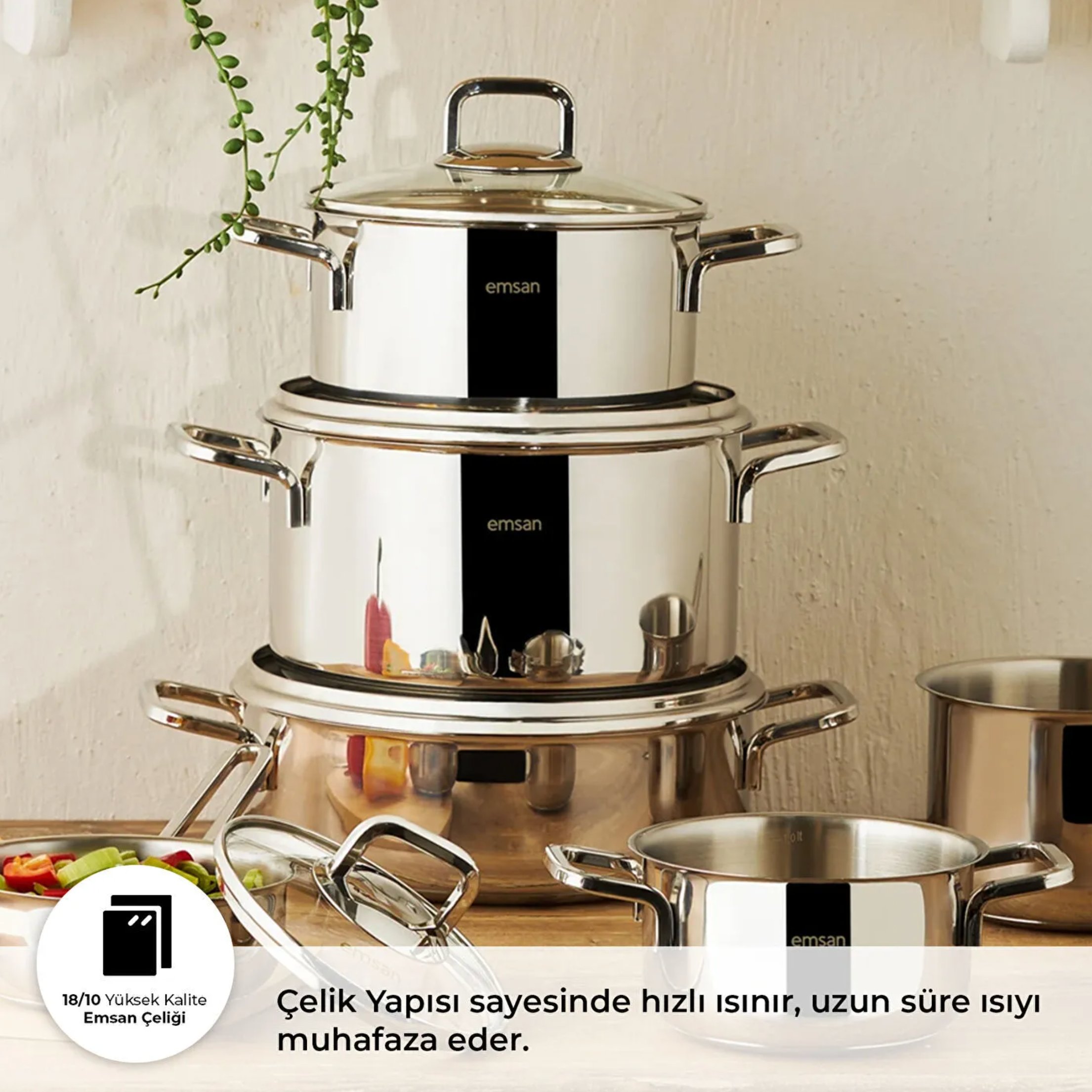 Emsan Cocınero 10 Parça Çelik Tencere Seti