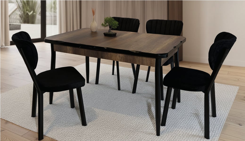 Rubi Line Set 2006- 2006 Kelebek Masa Barok Ceviz / 4006 Damla Sandalye