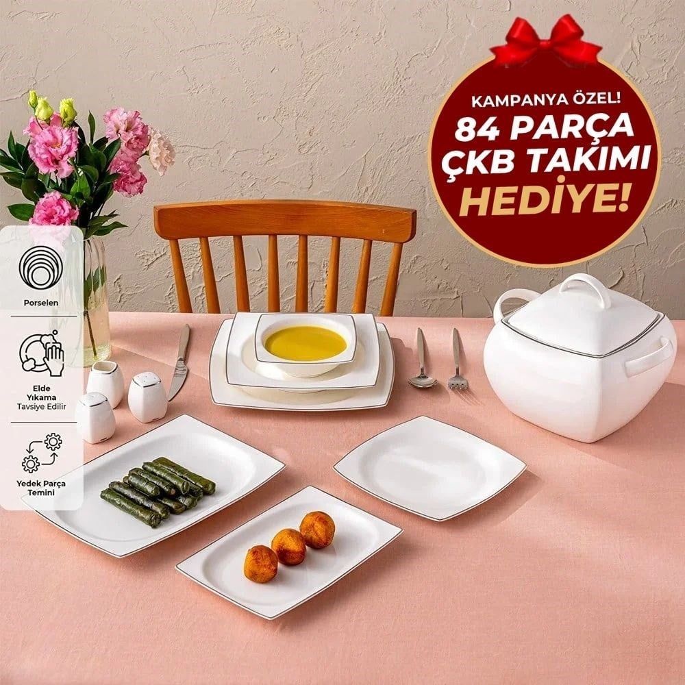 Emsan Yeni Karmen Platın Yemek Takımı 60 Parça Kare